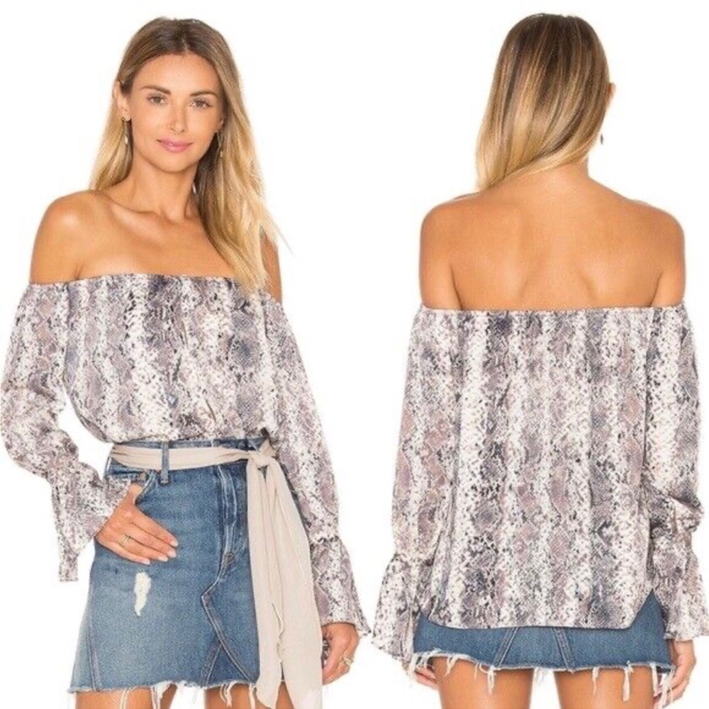 L’Academie Off-The-Shoulder Snake Print Blouse Sz M